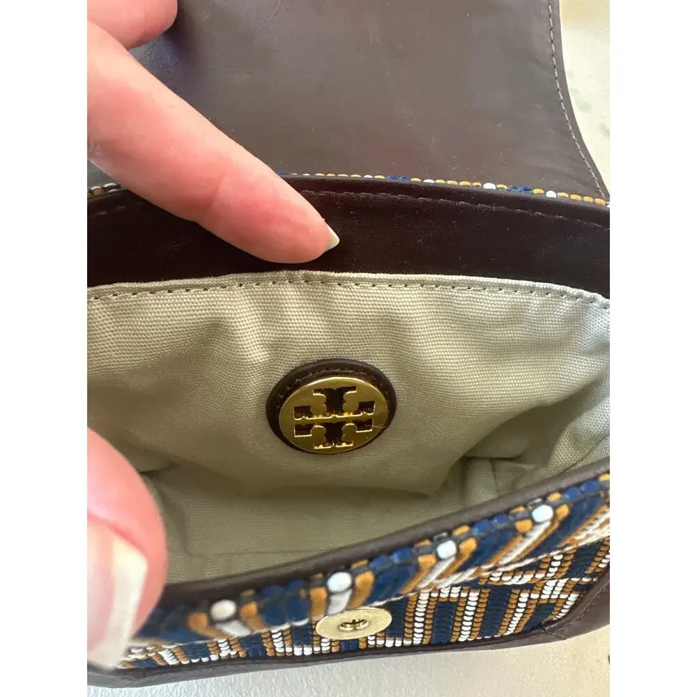 Tory Burch Mini Crossbody Navy Brown Logo Jacquard‎ Lock Bag
